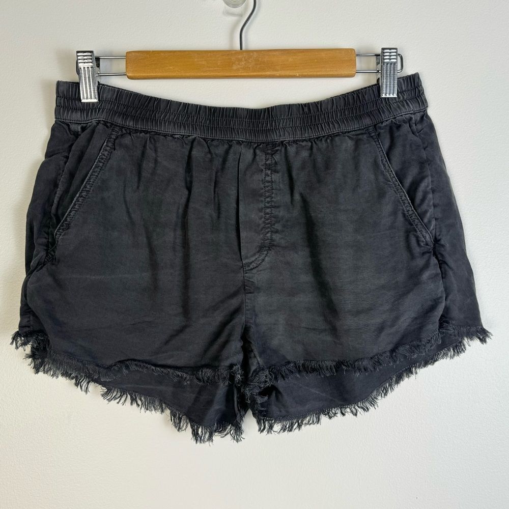 Aerie AE Pull On Shorts Lyocell Raw Frayed Hem Grey Black Small Summer Casual